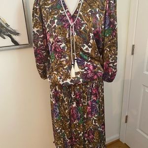Vintage Diane Freis Georgette Pleated Floral Print Dress